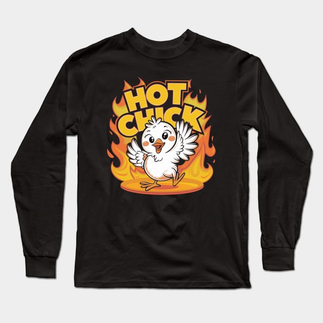 Hot Chick Flames Long Sleeve T-Shirt by BLKPHNX DESIGNS